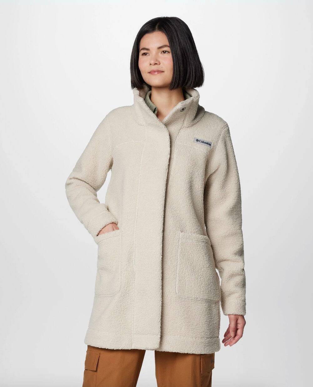 NEW Columbia Women's Panorama Long Jacket Sz M Sherpa Fleece Ivory Layering